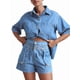 thumbnail image 2 of Conjuntos de 2 Piezas para Mujer: Camisa Vaquera Azul de Corta con Botones y Pantalones Cortos de Mezclilla de Cintura Alta. Azul XL, 2 of 7
