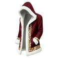 thumbnail image 4 of Unisex Red Leather Stylish Long Coat Christmas Santa Claus Shearling Hooded Trench Coat, 4 of 4