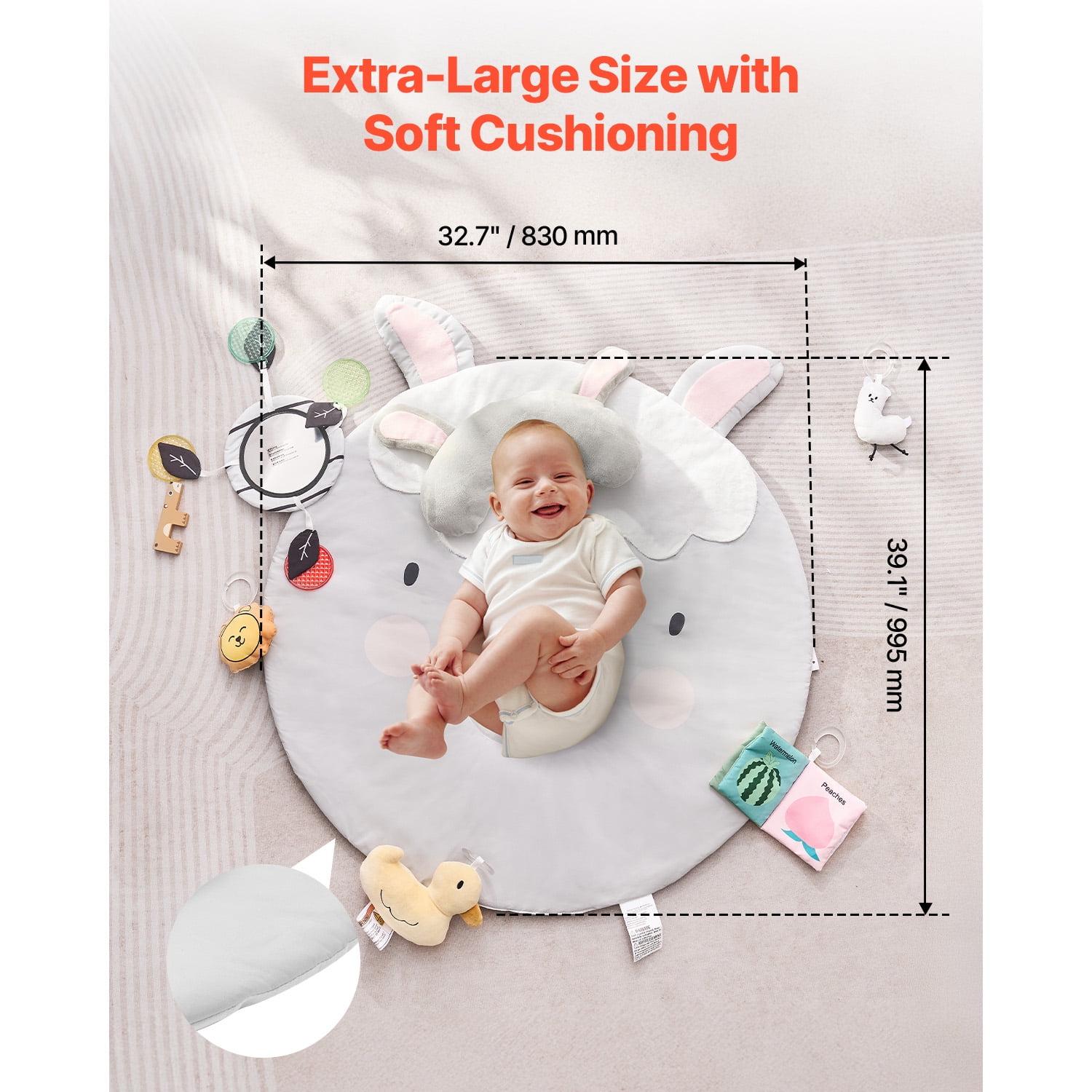 KFFKFF Infant Play Mat,Belly Time Mat with 5 Interactive Toys,Infant Activity Mat with Illuminated Melodic Duck Toy for Ages 0-18 Months,Essential Infant Present