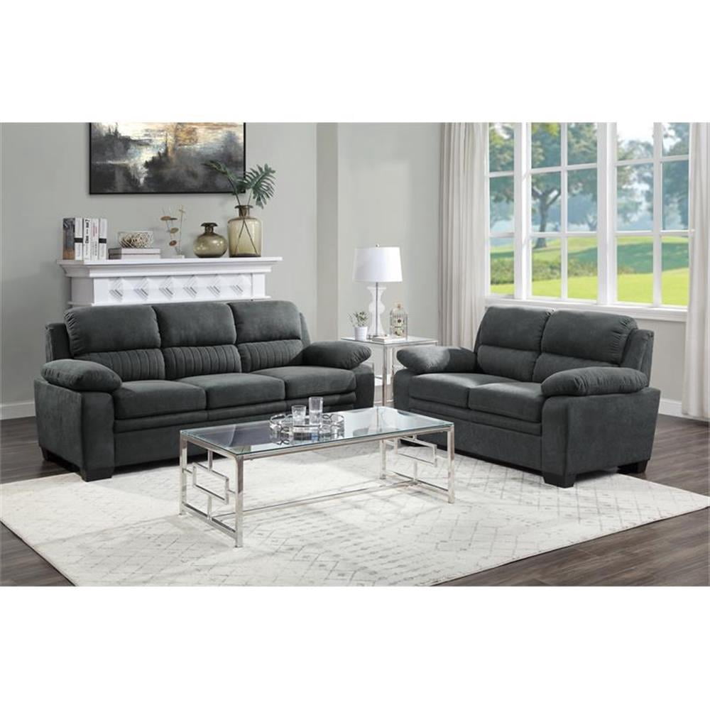 Pemberly Row Modern Textured Fabric Loveseat with Exposed Legs in Dark Gray