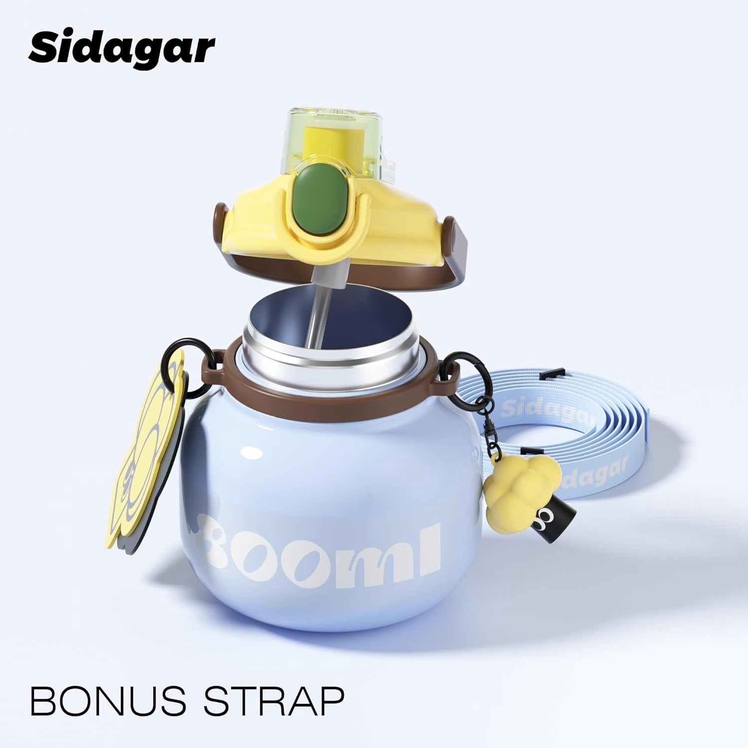 Sidagar 27 oz Stainless Steel Vacuum Insulated Water Bottle with Straw and Carry Handle, Blue