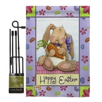 BD-EA-GS-103056-IP-BO-D-US16-AL 13 x 18.5 in. Bunny & Beans Spring Easter Impressions Decorative Vertical Double Sided Garden Flag Set with Banner Pole