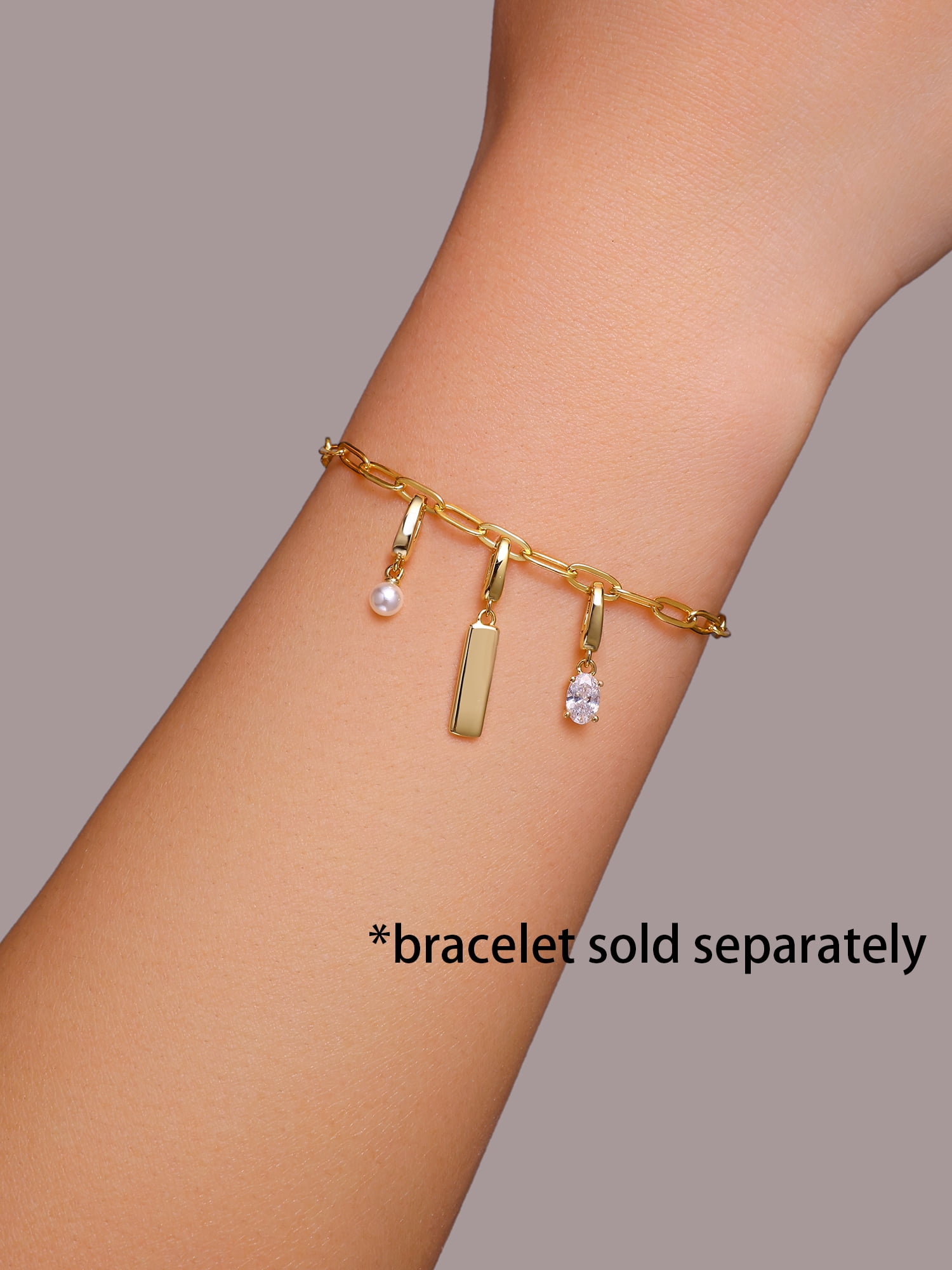 Brilliance Fine Jewelry Oval Simulated Diamonds Charm Set in 14KT Gold Plated Sterling Silver