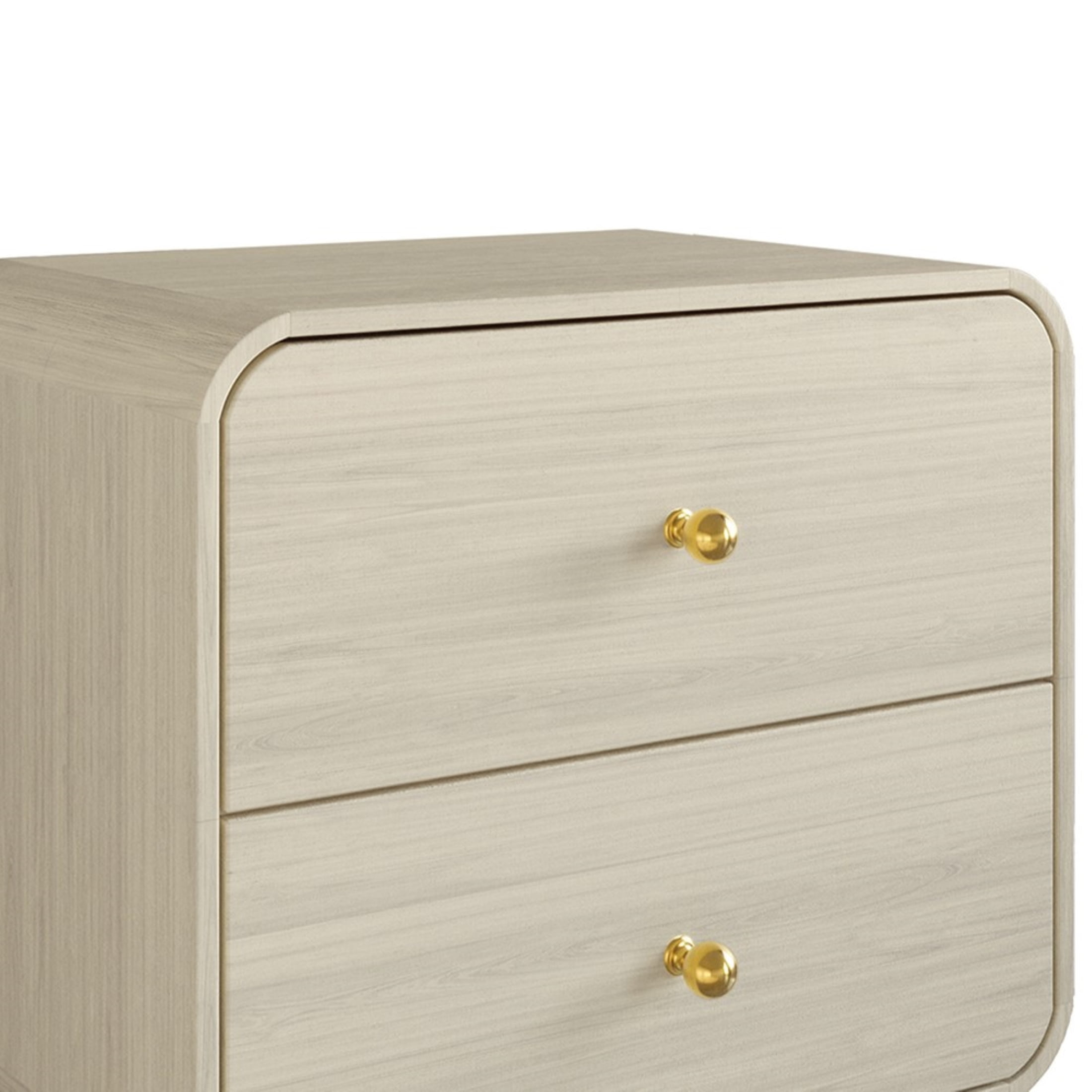 Castle Place Mid-Century 2 Drawer Wooden Nightstand, Natural