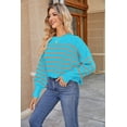 thumbnail image 1 of Suéteres de otoño para mujer de manga larga a rayas de gran tamaño suéteres de moda casual cuello redondo de punto Tops jerseyBlue stripeS, 1 of 3