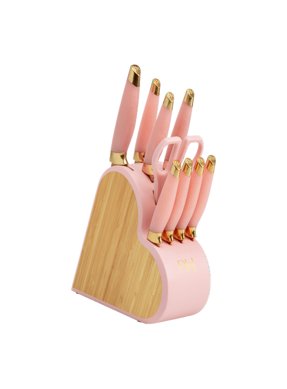 Paris Hilton 10-Piece Heart-Shaped Stainless Steel Knife Block Set, Pink