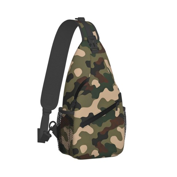 Men Women Green Army Camouflage Sling Crossbody Chest Bag Backpack with Convertible Shoulder Strap