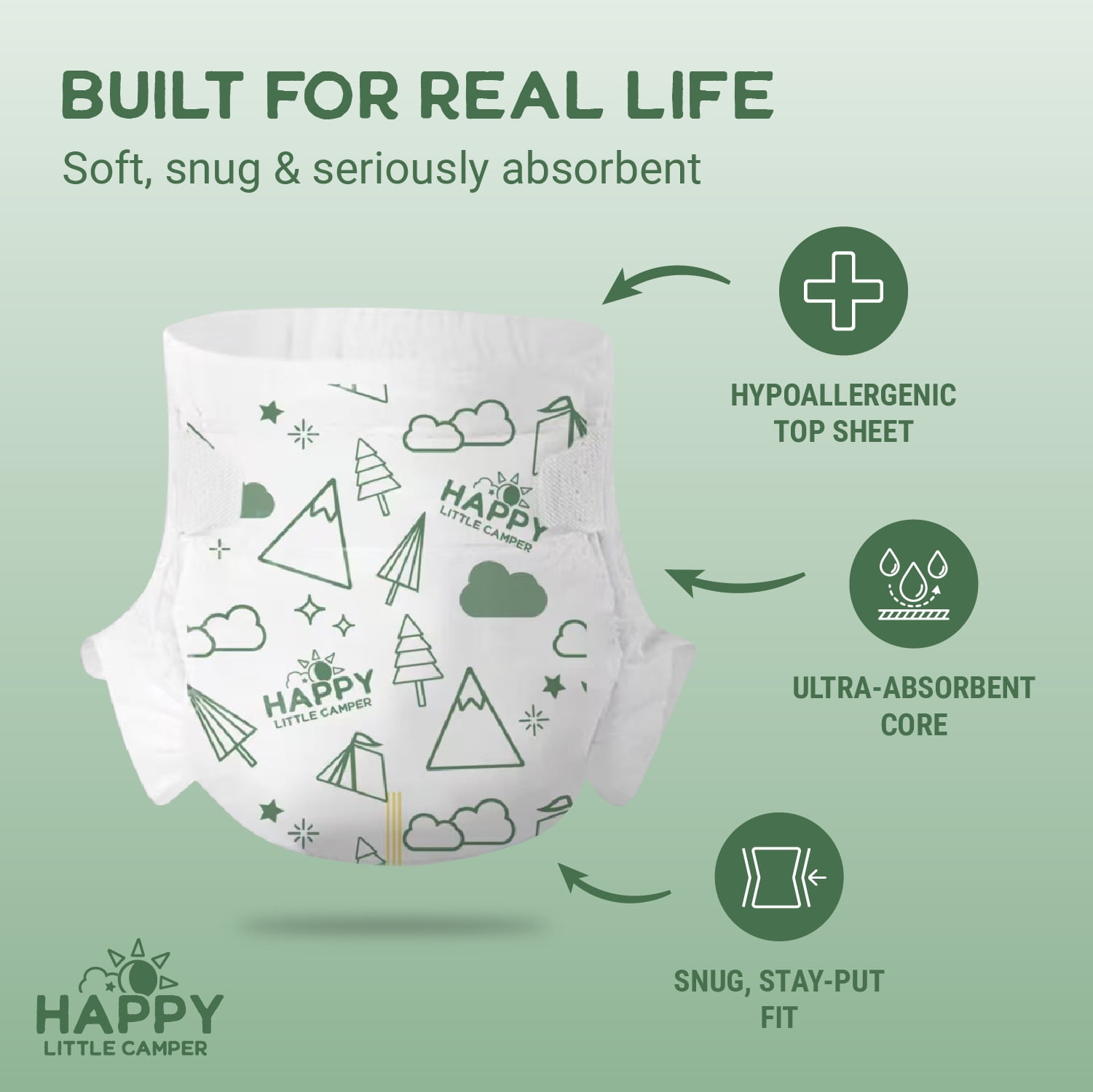 Happy Little Camper Super Saver Baby Diapers, Size 5, 100 Count