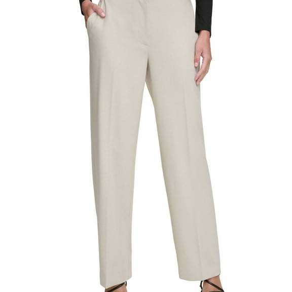 DKNY Womens High Waist Casual Wide Leg Pants, Beige, Petite, 4P