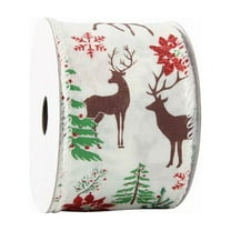 Christmas Ribbons for Crafting, Xmas Edge Ribbon Reindeer Ribbon Bow Winter Holiday Wired Ribbons for Gift Wrapping Christmas DIY Crafts Supplies(6.3cm*10 Yards)