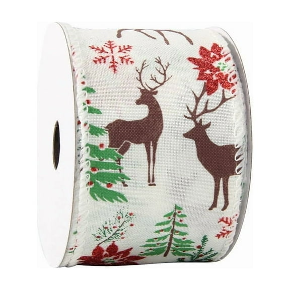 Christmas Ribbons for Crafting, Xmas Edge Ribbon Reindeer Ribbon Bow Winter Holiday Wired Ribbons for Gift Wrapping Christmas DIY Crafts Supplies(6.3cm*10 Yards)