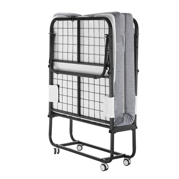 Rollaway Bed Twin Size, 31x75in Folding Bed w/ 4in Mattress, Portable Guest Bed with Metal Frame & Memory Foam, Adult Roll Away Bed for Home Hotel
