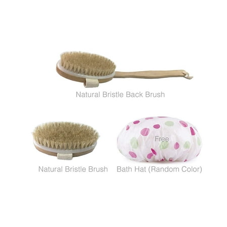 Kozyard CathyCare Premium Dry Brushing Body Brush Set- Natural Boar Bristle Body Brush, Exfoliating Face Brush & One Free Bath