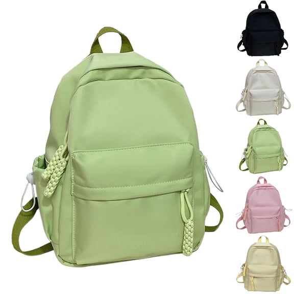 HJYCHN Boys Backpack Solid Color Woven Tassel Charm Small Daypack Lightweight Back to School Supplies for Kids Backpack for Girls Green