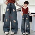 thumbnail image 3 of OSOLU Girls Cargo Jeans Baggy Wide Leg Elastic Waist with Multiple Pockets Leisure Elegant Trousers, 3 of 9