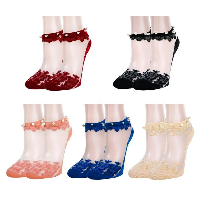 Calcetines de malla de encaje transparente Benefeet Sox para mujer 5-8, talla 5, paquete de 5