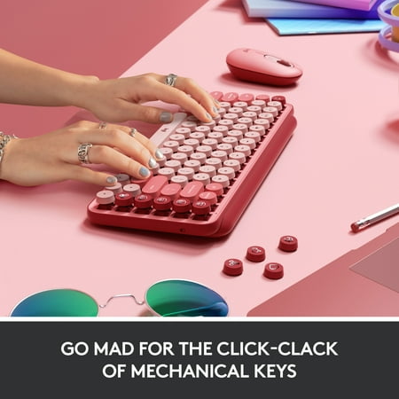 Logitech - POP Keys Wireless Mechanical Tactile Switch Keyboard for Windows/Mac with Customizable Emoji Keys - Heartbreaker Rose