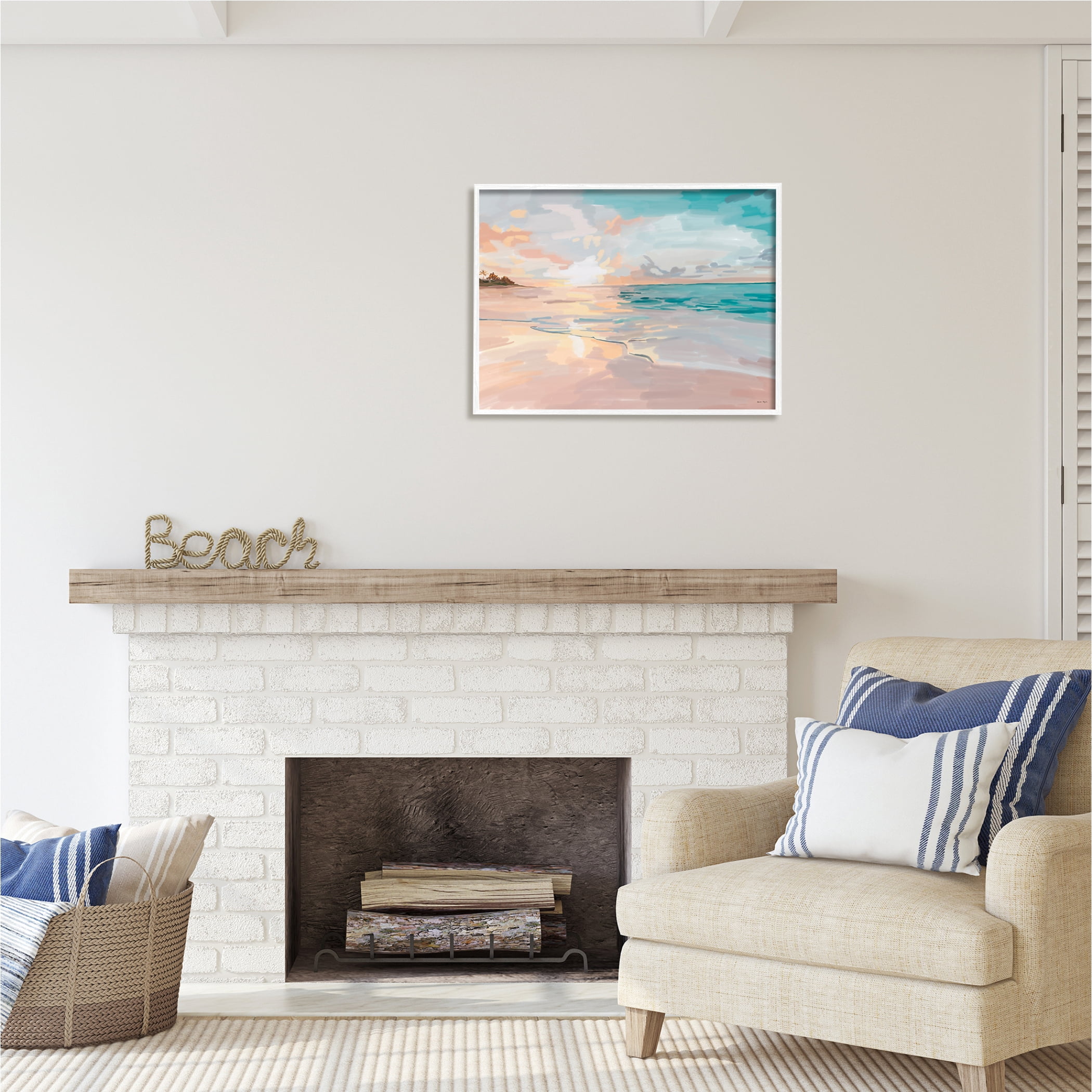 Stupell Industries Abstract Beach Sunset Nature Painting White Framed Art Print Wall Art, 30 x 24