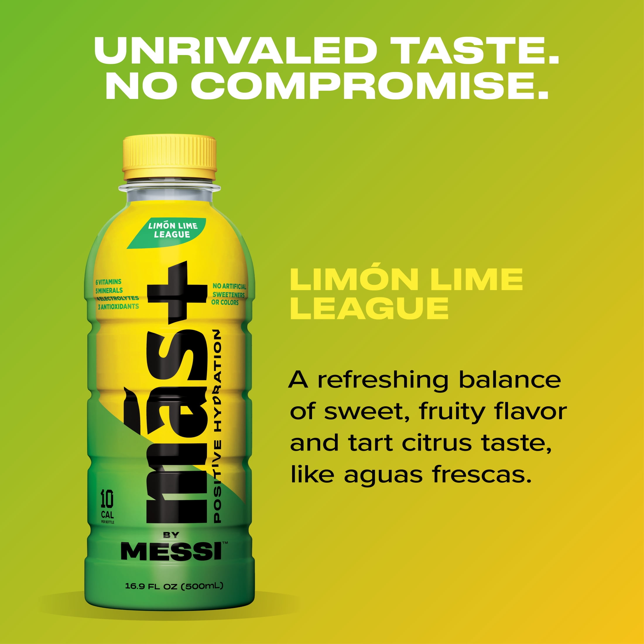 (2 pack) Mas+ by Messi Hydration Sports Drink Limon Lime League, 16.9 fl oz Bottle