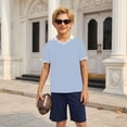 thumbnail image 5 of CONZONE Children Boys T Shirt Short Sleeve Lapel Solid Color Summer Fashion Comfort Tee Light Blue Size 13-14 Years, 5 of 5