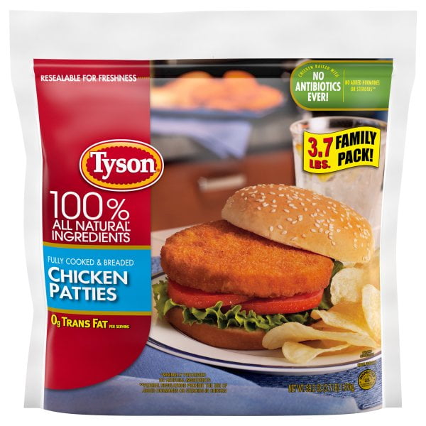 Tyson All Natural Chicken Patties Family Pack 3 7 Lb Frozen Walmart Com