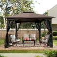 thumbnail image 3 of Unique Choice 10 x 10 Ft Outdoor Patio Gazebo with Ventilated Double Roof and Mosquito Net,Color Brown, 3 of 7