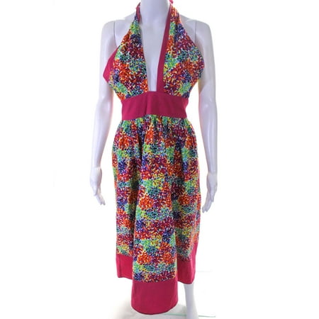 

Pre-owned|LDT Womens Halter Tie Neck Backless Spotted Dress Multicolor Size 4