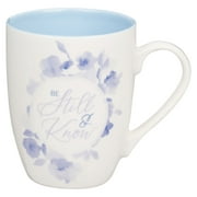 Christian Art Gifts Inspirational Ceramic Coffee & Tea Scripture Mug for Women: Be Still & Know Encouraging Bible Verse Cup, Microwave & Dishwasher Safe, Non-toxic, White, Blue & Purple Floral, 12 oz.