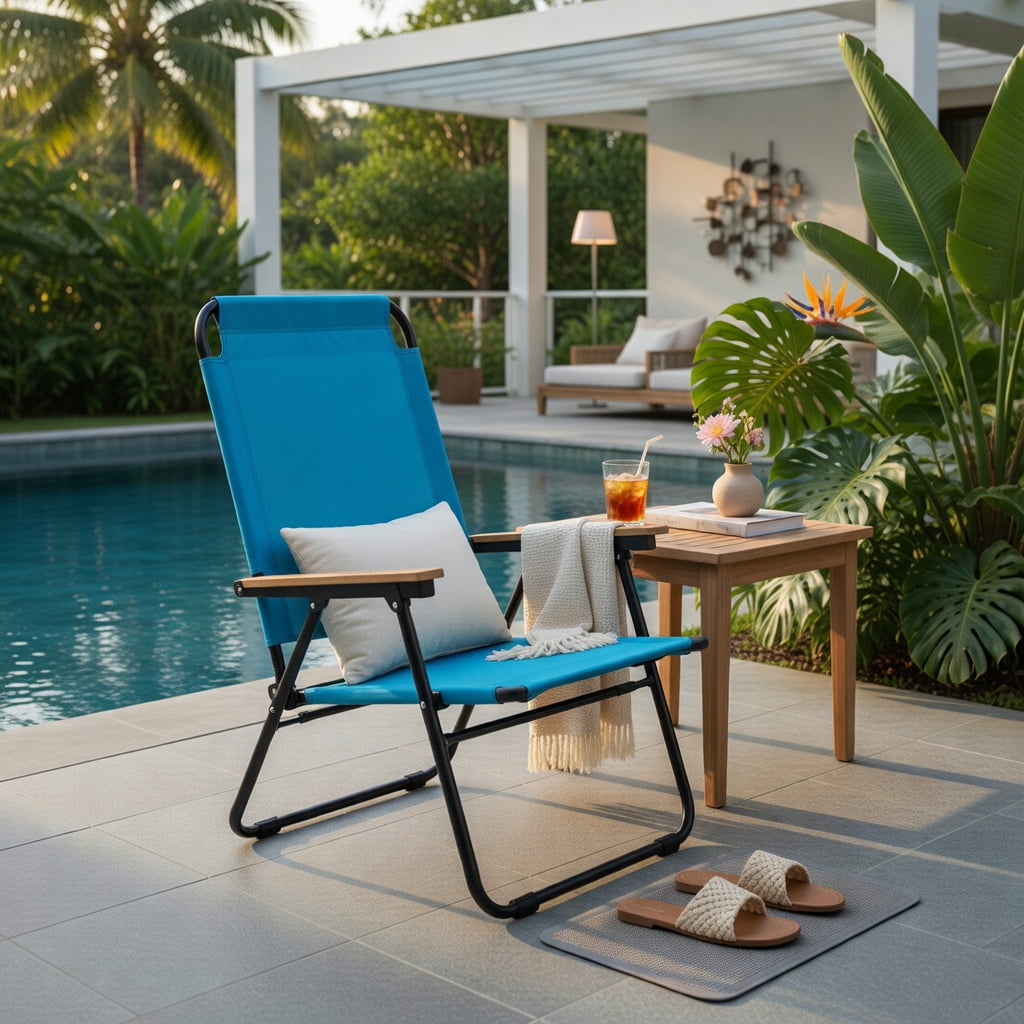 Hommoo Zero Gravity Folding Lounge Chair for Outdoor & Indoor Use, Heavy-Duty Steel Frame, Compact Foldable Design with Cup Holder & Adjustable Recline, Light Blue