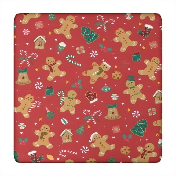 Red Christmas Gingerbread Man Pattern Square Fitted Tablecloth with Elastic Edge,Square Table Cover,Washable Elastic Table Cover for Home Kitchen Party Decor 34"x34"
