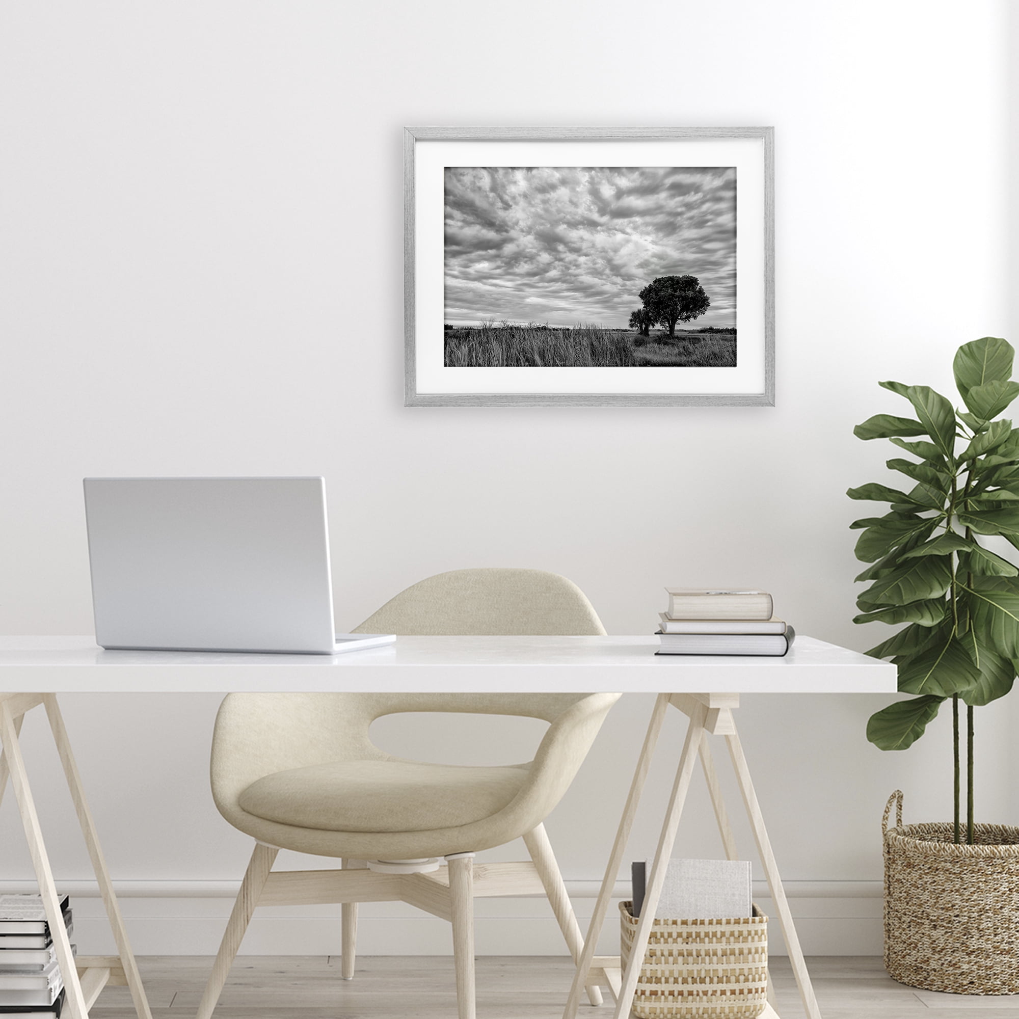 Stupell Industries Solitary Tree Beneath Clouds Gray Framed Print Under Glass, design by Jon Evan
