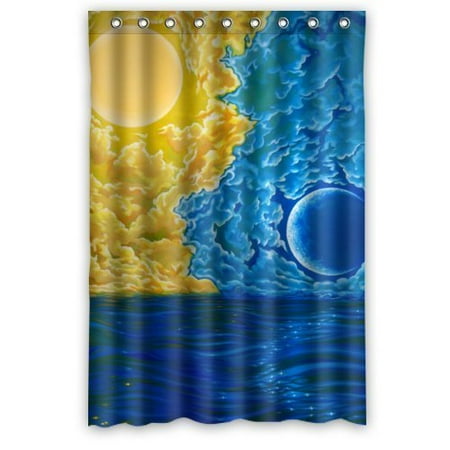 Greendecor Sun And Moon Graphic Sky River Waterproof Shower Greendecor Sun And Moon Graphic Sky River Waterproof Shower Curtain Set With Hooks Bathroom Accessories