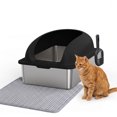 thumbnail image 2 of SHOUFTW 24 Inch Stainless Steel Cat Litter Box with Lid, Extra Large Enclosed Cat Litter Pan, High Wall Anti-Splash Design, Odor Control, Anti-Leakage, Includes Scoop and Mat, Black, 2 of 9