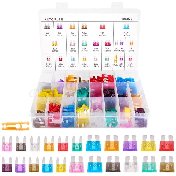300Pcs Car Fuse Assortment Kit, for Car/RV/Truck/Motorcycle(2A 3A 5A 7.5A 10A 15A 20A 25A 30A 40A)