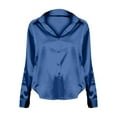 thumbnail image 5 of Dyfzdhu Satin Shirts for Women Silky Long Sleeve Button Down Shirt Casual V Neck Blouse Loose Business Work Tunic Tops Dressy Blouses Blue, 5 of 5