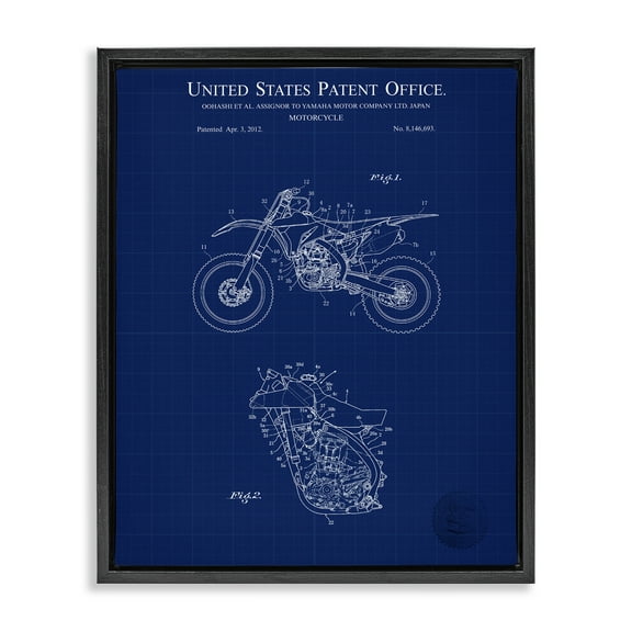 Stupell Industries Blue Motorcycle Blueprint Transportation Painting Black Floater Framed Art Print Wall Art, 17 x 21