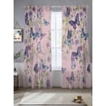 thumbnail image 3 of Pink Flowers Sheer Curtains 84 Inches Long 2 Panels Set, Window Sheer Curtains for Living Room/Bedroom, Spring Floral Purple Butterflies Farmhouse Light Filtering Rod Pocket Curtain 52''x84''x2, 3 of 8