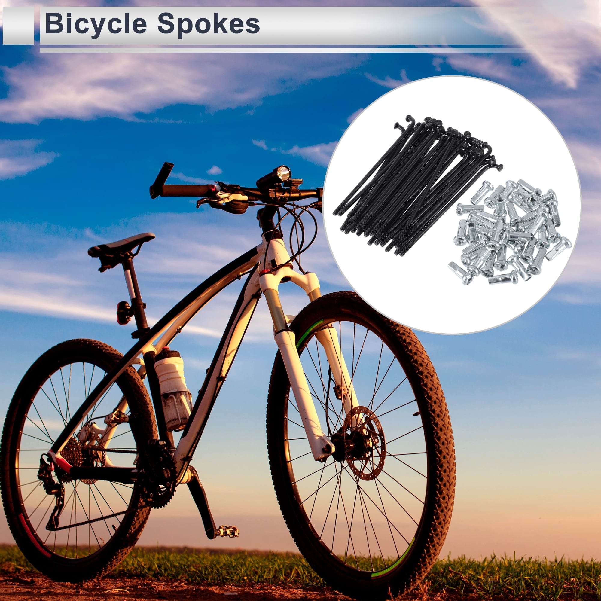 Unique Bargains 36Pcs Durable 13G Bike Wheel Spokes with Nipples 45 Steel Black 2.83"