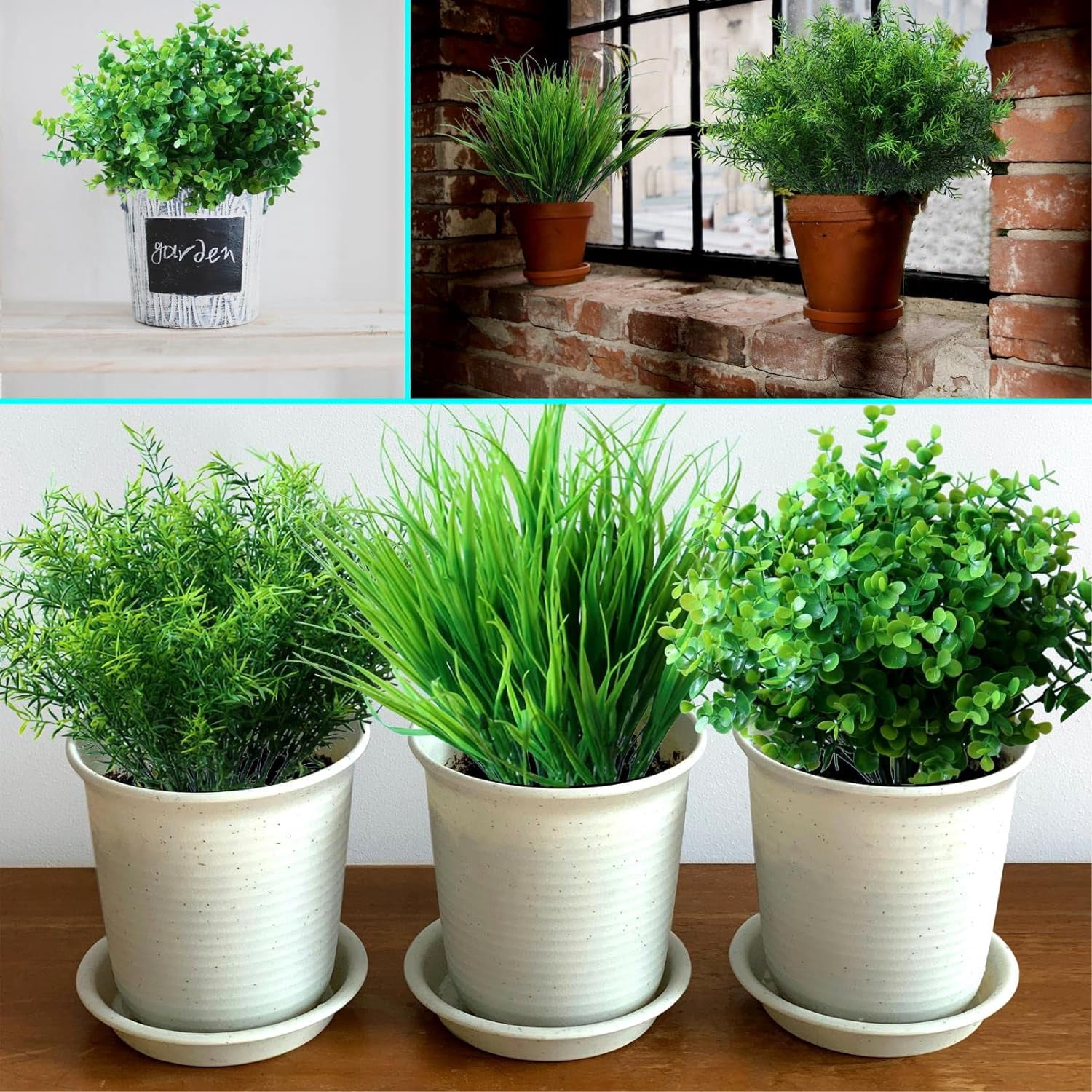 10pcs Artificial Grass Plants Outdoor UV Resistant Bulk Fake Faux Bushes Flowers Mums Outside Faux Plastic Greenery Shrubs Arrangement for Home Garden Backyard Window Box Hanging Basket