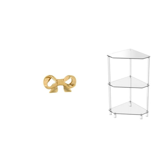 Elodie Brass Bowknot Furniture Handle for Kitchen Drawer and Cupboard Dresser Pull with Modern Corner Side Table 3 Tier Easy to Clean Shelf Stand for Small Space Home Bathroom Living Room
