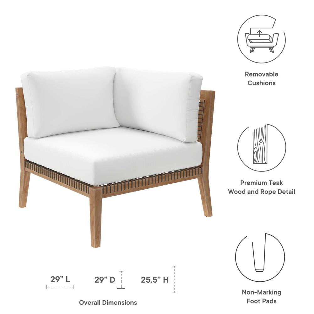 Modway Clearwater Teak Wood and Fabric Outdoor Corner Chair in Gray/White