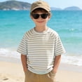 thumbnail image 2 of YDFCWXW Little Kids Striped T-Shirt Boys Girls Short Sleeve Cotton Tee Tops Toddler Raglan Sleeve Crewneck Shirt (Khaki, 3-4 Years), 2 of 6