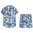 thumbnail image 1 of Conjunto casual de blusa y pantalones de playa de manga corta con estampado de botones para hombre Pompotops oipoqjl35439, 1 of 3