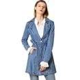 thumbnail image 1 of Chaqueta Vaquera Vaquera Larga Con Cinturón Y Solapa Con Muesca Para Mujer Azul claro XS, 1 of 6