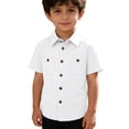 thumbnail image 3 of Lullu Boys Cotton Linen Short Sleeve Shirt Solid Button-Down Pocket Shirt Top, Sizes 5-14, 3 of 3