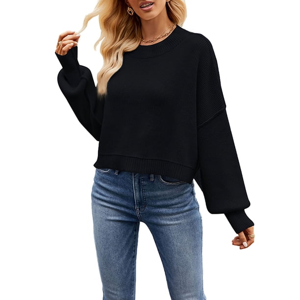 Lucakuins Suéter de punto para mujer, manga larga, cuello redondo, sólido, suelto, suéter cálido para otoño invierno Lucakuins moda