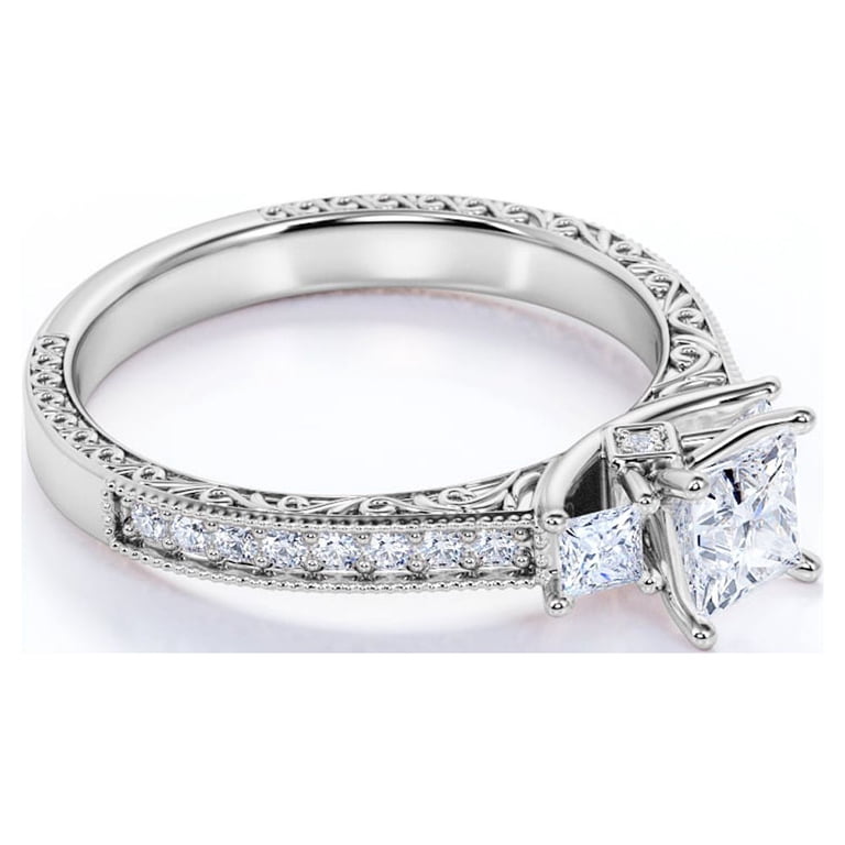 1.1 Carat 3-Stone Princess Cut Diamond Engagement Ring – 0.5 Ct GIA Certified Center, E Color VS1 Clarity