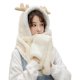 thumbnail image 1 of Women Winter Warm 3 In 1 Hoodie Hat with Long Scarf Gloves Combo Cartoon Reindeer Antler Fluffy Plush Earflap Cap Mitten Gray, 1 of 4