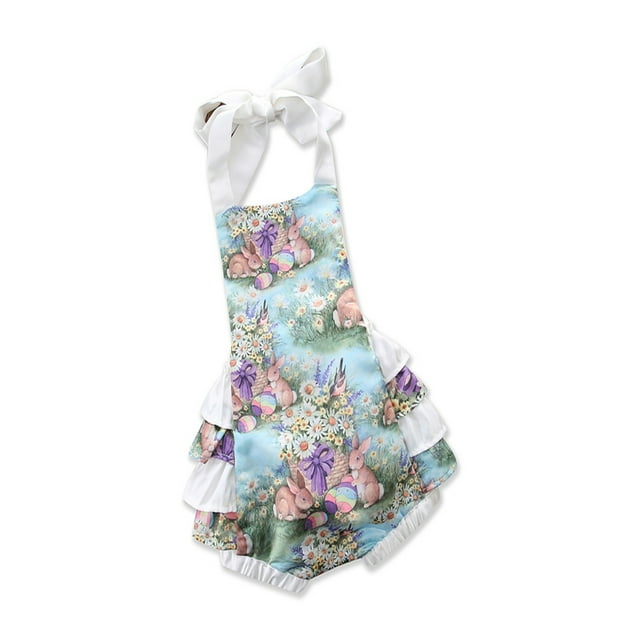 xiaxaixu Infant Girls Summer Romper, Cartoon Printed Ruffled Patchwork Jumpsuit