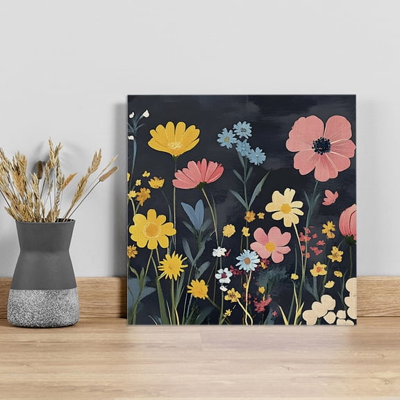 Wildflowers Wall Art Painting on Canvas, Spring Botanical Pastoral Summer Flowers Canvas Art Home Prints Wall Art Framed Modern Artwork for Living Room Bedroom Wall Decor 12x12in